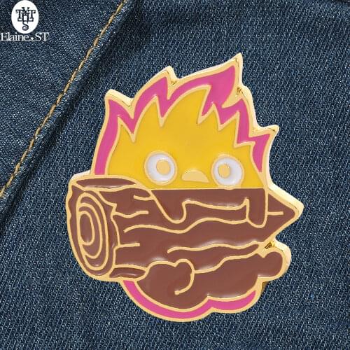 Wholesale Calcifer Enamel Pin Fire Elf Brooch Cartoon Fire Elf Japan Game Animal Jewelry Badge for Bag Lapel Pin Buckle Jewelry