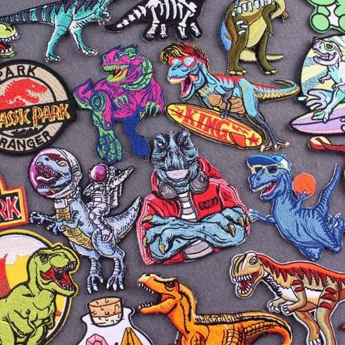 Punk Dinosaur Patch Iron On Patches For Clothing DIY Jurassic Park Things Clothes Patches Embroidered Patches On Clothes Stripes