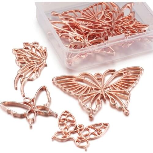 1Box Rose Gold Butterfly Pendants 5 Style Open Back Bezel Metal Frame Necklace Pendant Charms Epoxy Resin for DIY Jewelry Making