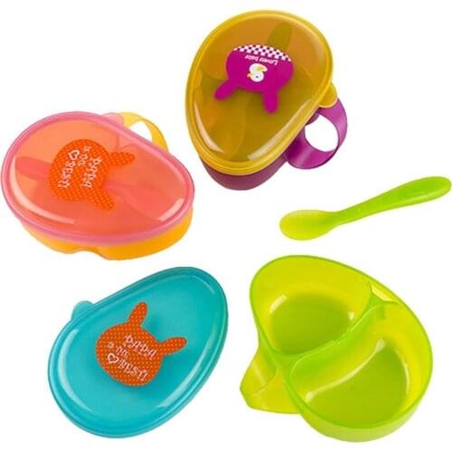 Portable Baby Food Supplement Bowl Spoon Set Infant Toddler Colorful Cartoon Tableware Baby Learning Dishes Childrens Dishes