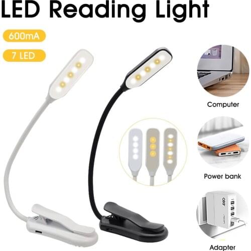 Portable Desk Reading Light Rechargeable 3 Brightness Levels Flexible Gooseneck Clip On Book Lights for Home Office Dorm Camping