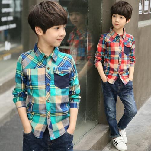 New Arrival Long Sleeve Boys Shirts Casual Turn-Down Collar Boy Big Plaid Blouse For Children Kids Spring Clothes High Quality