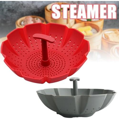 Silicone Steamer for Kitchen Heat Resistant Multipurpose Vegetable Drain Basket with Center Handle Microwavable Hot