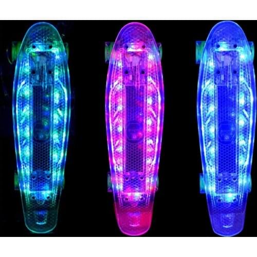 22inch LED Flash Deck Skateboard Outdoor Cruiser Penny Board Men Women Mini Retro Complete All Flash Sport Skate Board Scooter