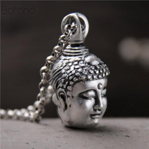 Handcrafted 100% 999 Silver colour Buddha Head Pendant Vintage Pure Silver Buddha Statue Amulet Pendant Buddha Devil Man Pendant