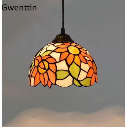 Sunflower Pendant Light Tiffany Stained Glass Hanging Lamp Dining Room Kitchen Lighting Fixture Modern Home Decor Loft Luminaire