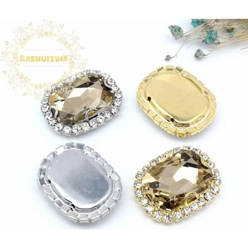 Light coffee Rectangle Shape Drill Side Chain CrystaL Glass Sewing Rhinestones DIY Womens Shose and Wedding Dresses