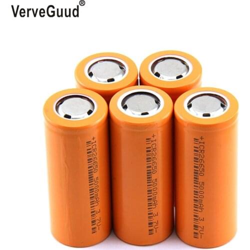 VerveGuud 26650A Li-ion Battery 3.7V 5000mA Rechargeable batteries Discharger 20A Power battery for flashlight E-tools battery