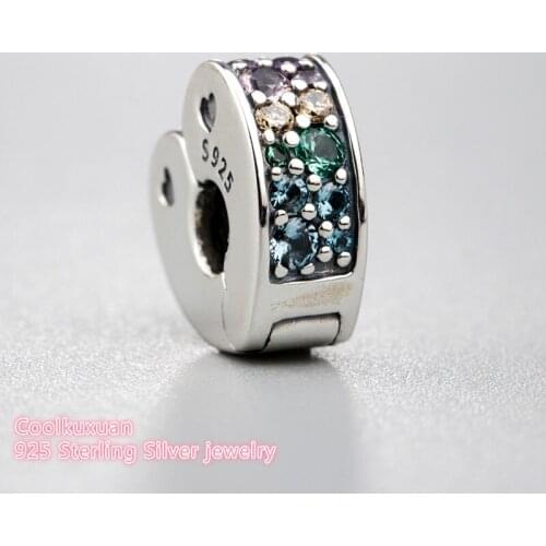 Spring 925 Sterling Silver Multi-Colored Arc of Love Clip, Multi-Colored CZ & Crystals Charm Fit Pandora Charms Bracelet