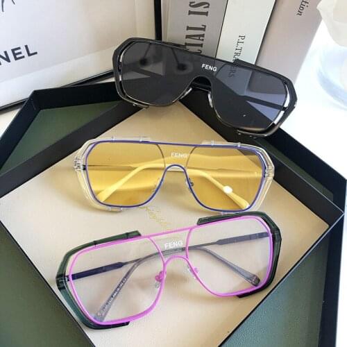 Western integrated sunglasses female frame square printed sunglasses personality transparent anti-blue glasses frame sunglass