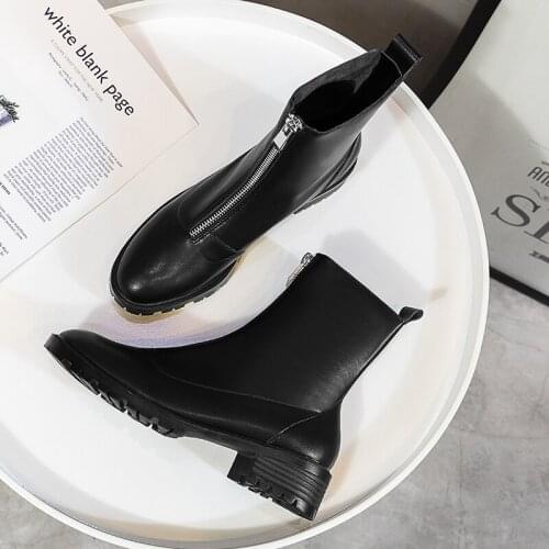 Genuine Leather Boots Women Full Grain Winter Boots Brand Front Zippers Botas Ankle High Top Snow Motorcycle Bottes Winter Shoes