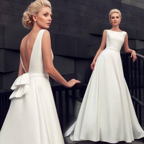 Vestido De Noiva 2021 Classic Satin Sexy Backless A-line Princess Luxury Wedding Dresses Robe De Mariee Custom Size
