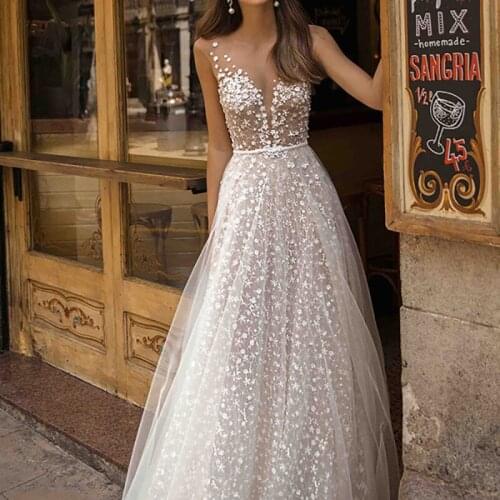 KapokDressy Boho Wedding Dress V Neck Lace Appliques Bride Dress 2021 Sexy Backless Wedding Gowns Beach A Line vestido de novia
