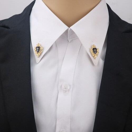 1 Pair Cross Shield Business Suit Shirt Collar Lapel Pin Brooch Tips Men Jewelry Brooch
