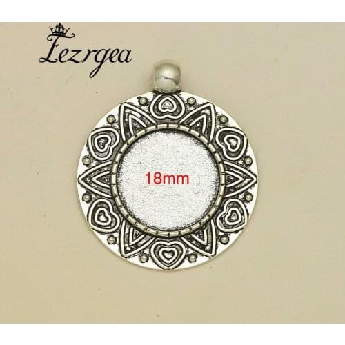 15pcs/lot--18mm Inner Antique Silver/Bronze plated flower style Cabochon Base Setting Charms Pendant, Jewelry accessories