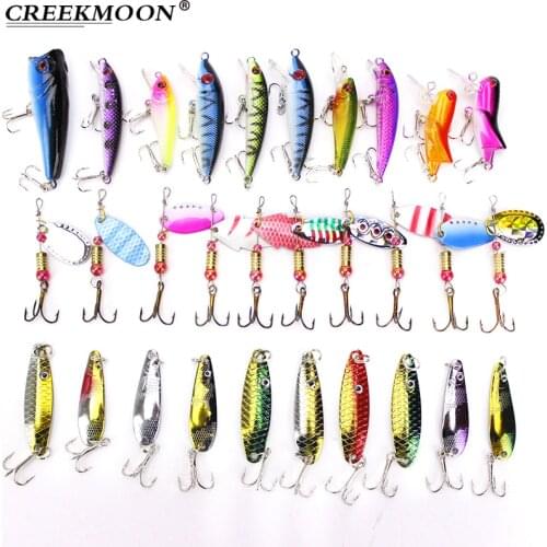 30pcs/set Spoon Lure Spinner Bait Hard Artificial Lures Minnow Fishing Lures Kit Popper Pencil Sequins Metal Fish Baits Tackle