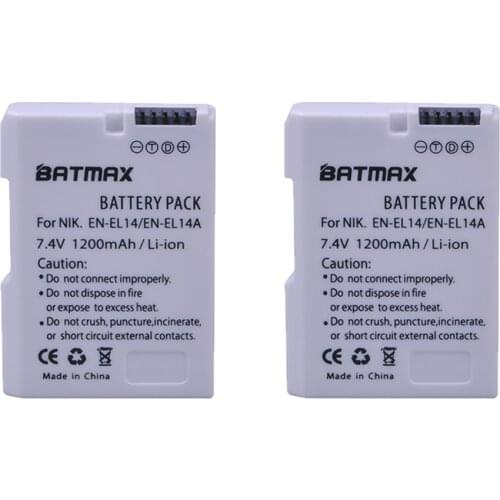 2Pcs 1200mAh EN-EL14 ENEL14 EN EL14 EL14A Camera Battery Packs for Nikon D5200 D3100 D3200 D5100 P7000 P7100 MH-24