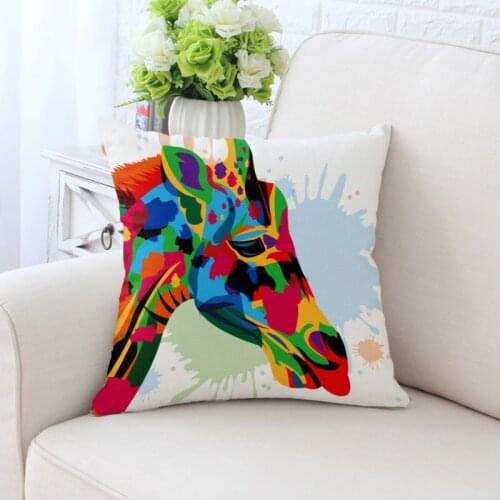 Watercolor Painting Horse Cushion Cover Polyester Cotton Colorful Galloping Horse Home Decorative Pillows Cover For Sofa Animal