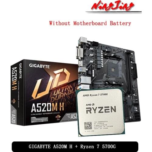 AMD Ryzen 7 5700G R7 5700G CPU + GIGABYTE GA A520M H Motherboard Suit Socket AM4 CPU + Motherbaord Suit Socket AM4 Without fan