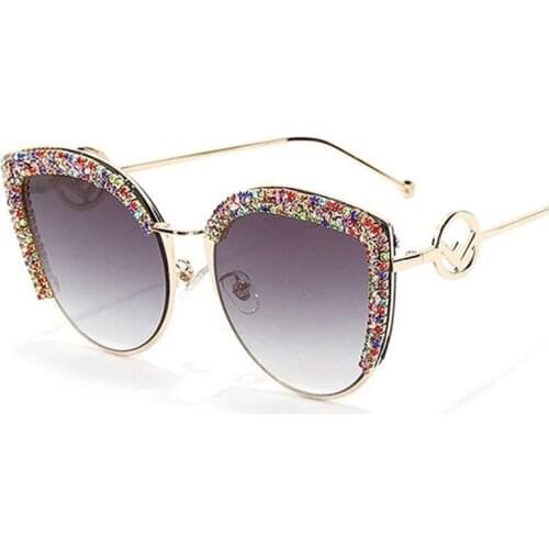 Oversized Rhinestone Cateye Sunglasses Women 2020 Steampunk Handmade Sunglasses Punk Eyeglasses Gradient Shades for Women Uv400