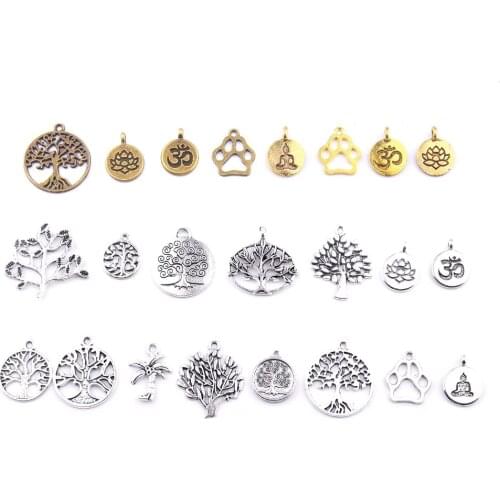 25Pcs Mixed style Antique Silver color metal Life Tree Ohm Buddha beads Charm Pendants for Bracelet Jewelry DIY Charms Handmade