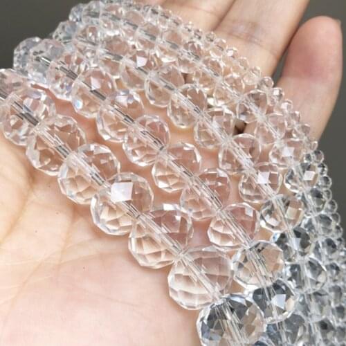 Natural Faceted Clear Crystal Glass Beads Loose Round Rondelle Beads For Jewelry Making DIY Bracelet Necklace 4/6/8/10/12mm 15"