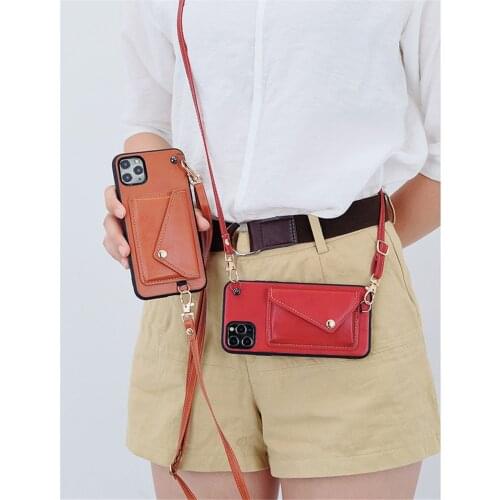 Crossbody Long Chain phonecase Credit Card Wallet Case For iPhone 12 mini 11 pro max XR XS Max 7 8 6s Plus soft cover with strap