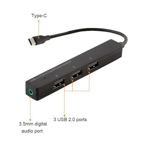 Type-C digital audio converter with USB HUB for mobile phone computer with USB-C interface