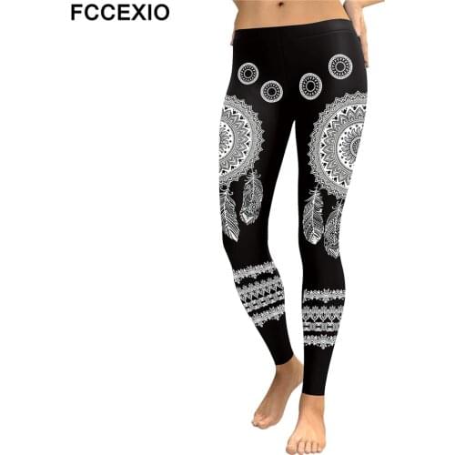 FCCEXIO New Arrival 2019 Leggings Women Mandala Flower Digital Print Fitness Leggins Elastic Workout Plus Size Pant Legging