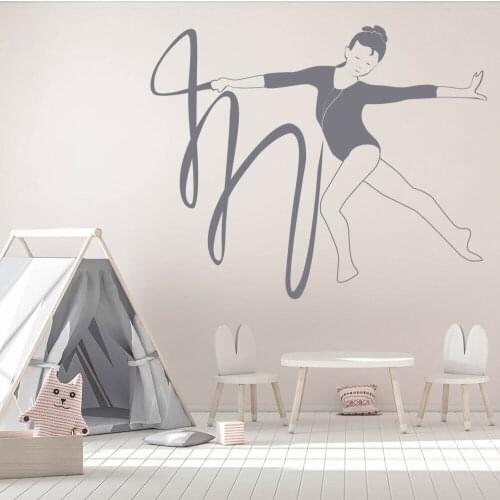 Gymnast Wall Sticker Ribbon Gymnastics Dance Girl Art Mural Vinyl Window Decals Bedroom Dance Room Gym Interior Decoration Q100