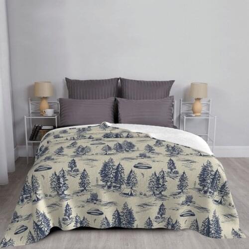 Alien Abduction Toile De Jouy Pattern In Blue Throw Blanket Cotton Blanket Anime Sofa Blanket Hairy Winter Bed Covers Bed Cover