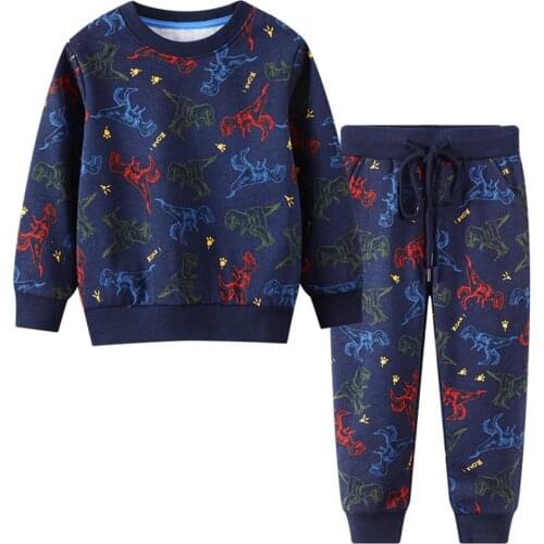 Jumping Meters New Autumn Winter Boys Girls Dinosaurs Clothing Sets Cotton Fashion Animals Print Kids Sport 2 Pcs Outfits