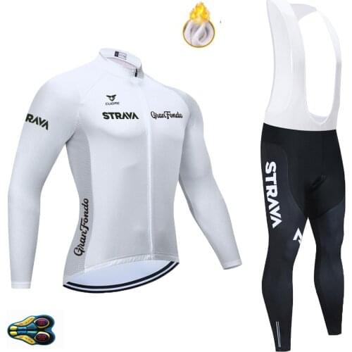 Pro Team Winter STRAVA Cycling Clothes Long Sleeve Jersey Set Thermal Fleece MTB Bicycle Racing Clothing Men Bike Uniform Suit