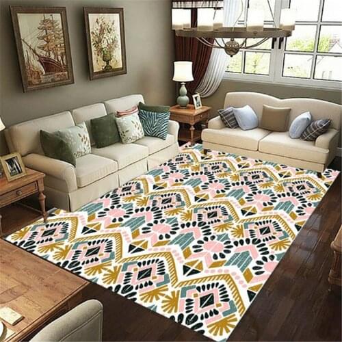 Retro Geometry Carpet Mat for Living Room Doormat Flannel Print Bedroom Non-slip Floor Rug 05