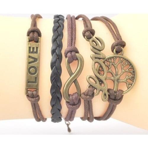 Hippie Vintage Tree of Life Infinity Leather Charms Cuff Bracelet Wrap Fashion Infinities Rope Braided Friendship Bangle Jewelry