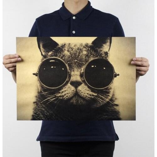 Cool Handsome Cat Sunglasses Rock Animal Kraft Paper Bar Poster Retro Poster Decorative Painting Wall Sticker Home Decor