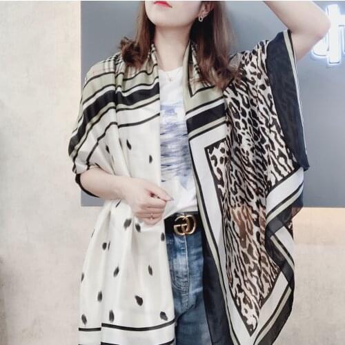 Summer New Simple Fashion Small Fresh Bow Silk Scarf Beach Sun Screen Scarf Shawl 180*90cm Print Fashion