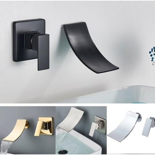 SAFLIHCAR Matte Black/Chrome Bathroom Faucet Wall Mounted Waterfall Basin Faucets Washing Basin Taps Hot & Cold Water Mixer Tap