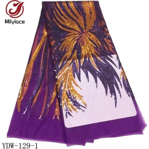 Milylace shiny seqiuned lace fabric fashion design 5 yards African net lace fabric two-color sequins for party dresses YDW-129
