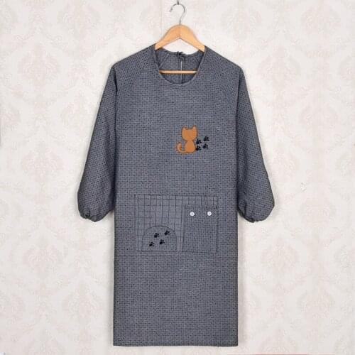 Korean style fashion cotton apron long sleeves waterproof and oil proof