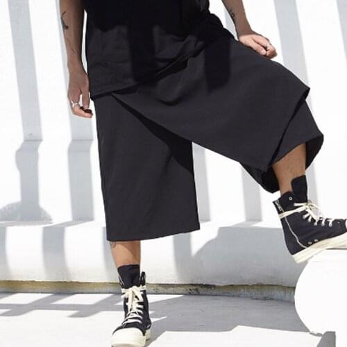 Mens trousers spring and summer loose seven minutes trousers fake two pieces shorts mens casual trousers large yamamoto style