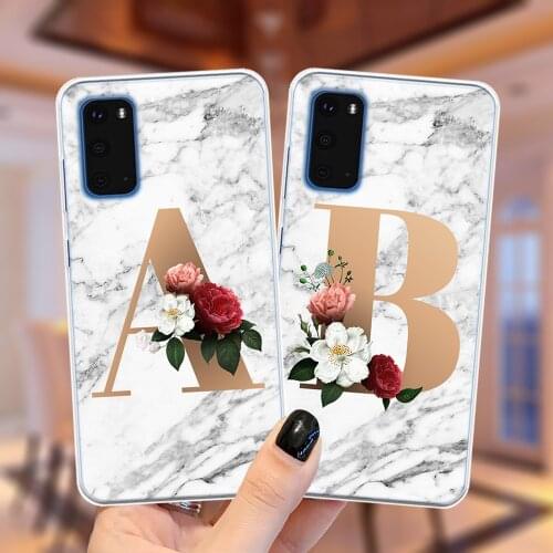 Floral Alphabet Letter A to Z Marble Soft Phone Case Cover For Samsung A51 A71 S10 S9 S8 S20 FE Plus Note 20 Ultra 10 Pro S10E