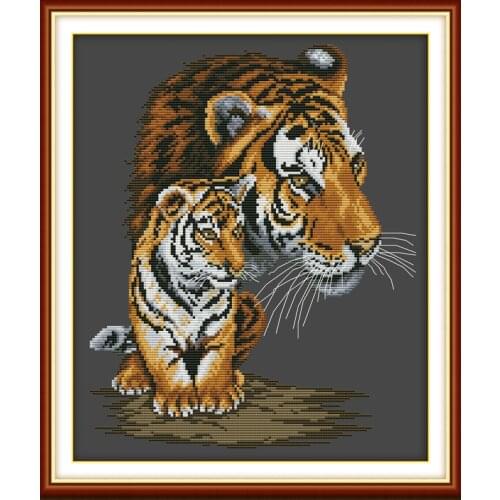 Mother and son cross stitch kit 14ct 11ct pre stamped canvas cross stitching animal lover embroidery DIY handmade needlework