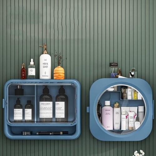 Wall-mounted Cosmetic Storage Box Makeup Organizer Bathroom Accessories Storage Rack Drawer Free Punching Dustproof Rack