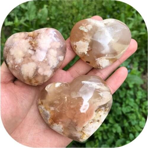 Natural Cherry Blossom Agate Heart Hand Polished Crystal Stone Healing Decor Natural Stones and Minerals