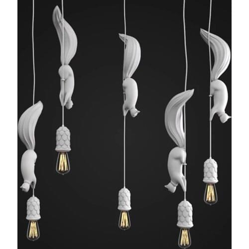 Nordic Resin Squirrel Led Pendant Lights Modern Industrial Hanging Animal Lamp for Childrens Room Kitchen Loft Decor Fixtures