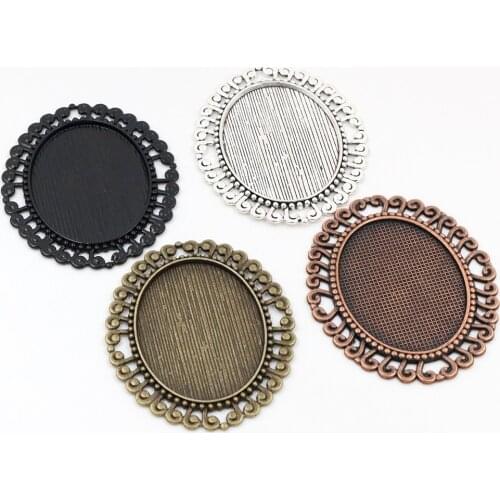 New Fashion 5pcs 30x40mm Inner Size Antique Silver Plated Bronze Black Plated Pattern Style Cabochon Base Setting Pendant Tray