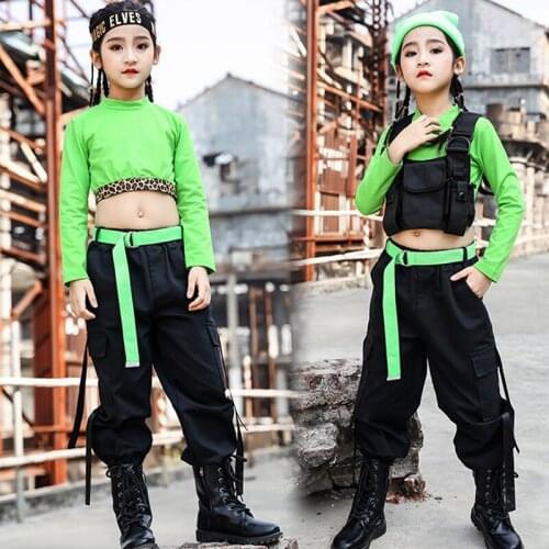 Hip Hop Clothes Kids Clothing For Girls Jazz Dance Costume Long Sleeves Cropped Tops Pant Child Performance Stage Outfits 1656