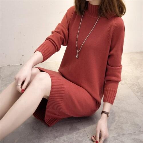 Autumn Winter Women Long Sweater 2020 New Loose Half Turtleneck Long Sleeve Knit Pullover Clothes Lady Casual Large Size Cвитер