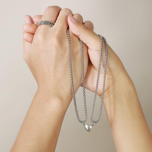 Mutual Attraction Couple Distance Necklaces Cuban Chain Collar with Magnet 2 PCS Gift Jewelry Set for Women Men
